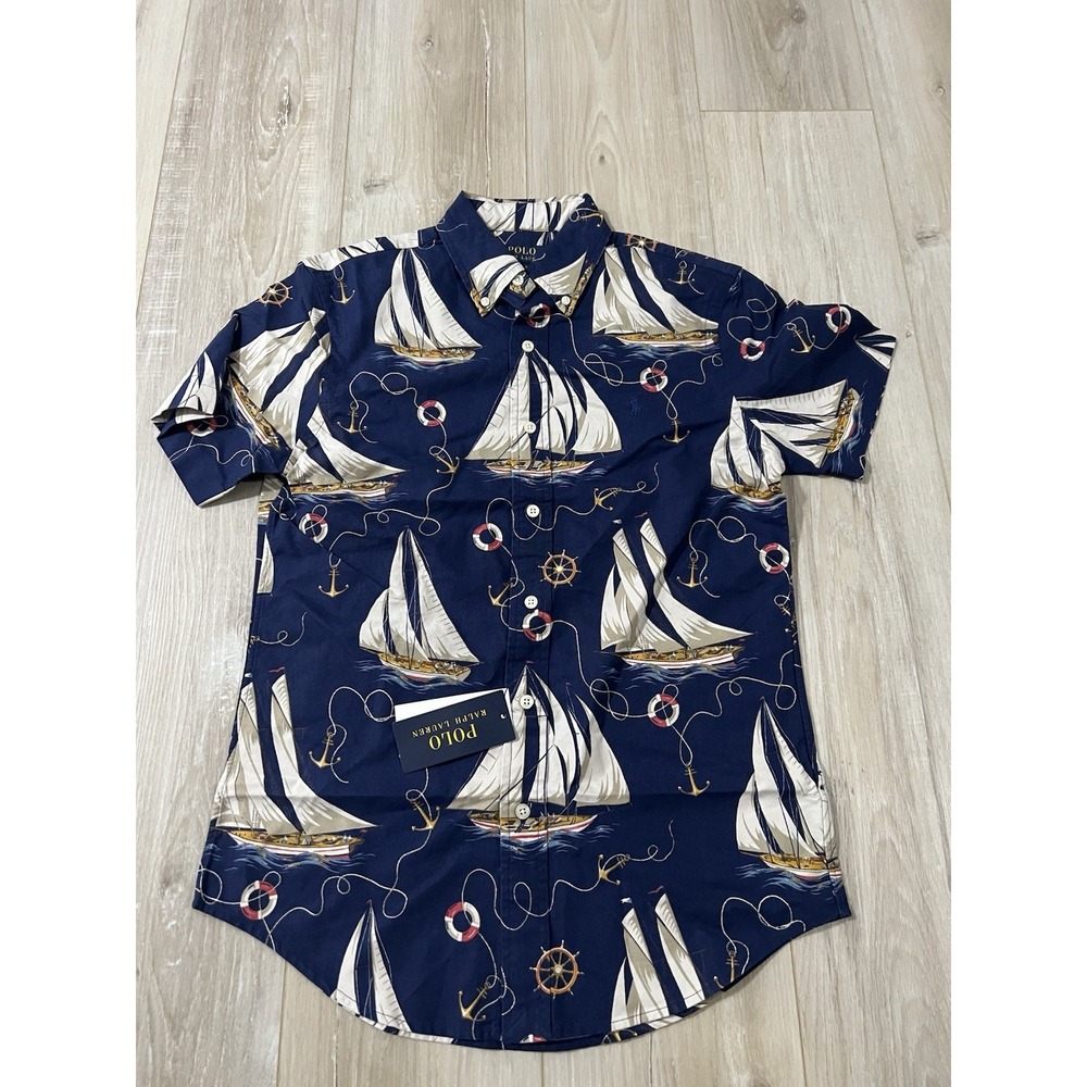 Polo Ralph Lauren Shirt Mens XS  Postcard Hawaiian Nautical Print Classic Fit